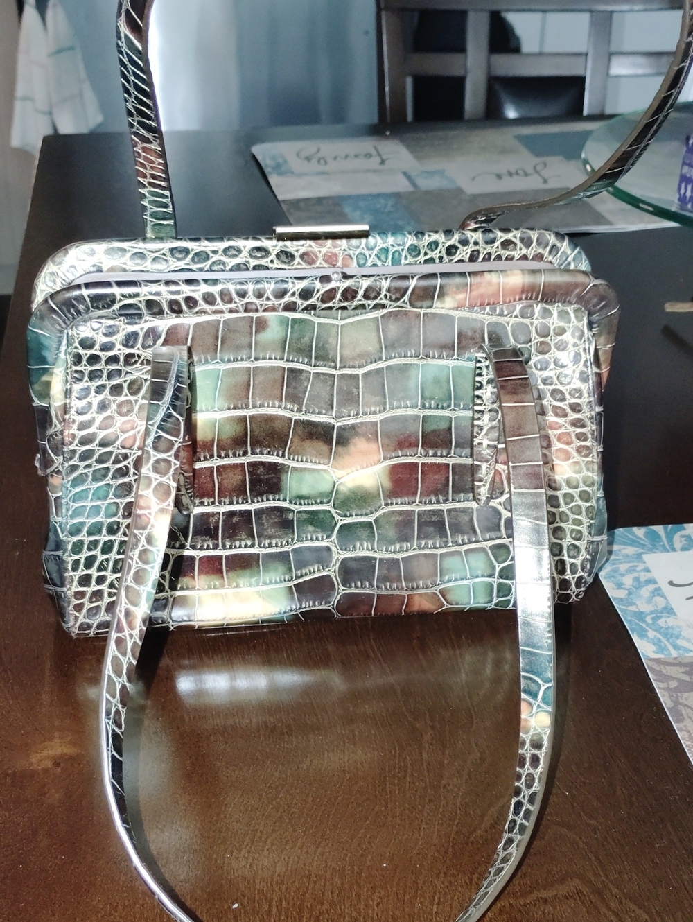 NWOT, Sondra Roberts Croc-Embossed Multicolor Double Handle Mini Purse